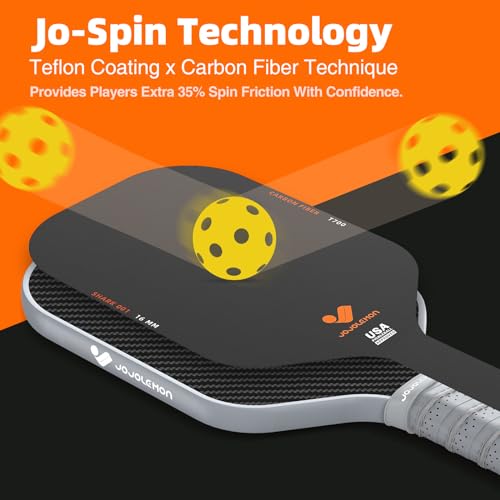 JOJOLEMON Pickleball Paddles, Raw Carbon Fiber Pickleball Paddle with a 16mm Shark Power Polymer Core, The Pickleball Rackets Designed for Ultimate Spin & Consistency