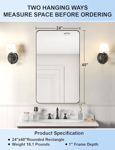 ANDY STAR Bronze Mirror for Bathroom, Rectangular Vanity Wall Mirror, 24"x40" Modern Non-Rusting Metal Frame Bathroom Mirror, Hangs Horizontally or Vertically