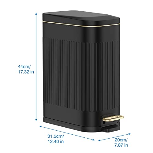 BETHEBEST 4 Gallon/15 Liter Trash Can with Soft Close Lid,Stainless Steel Trash Can with Removable Wastebasket, Rectangular Garbage Can for Bathroom,Kitchen,Office,Black