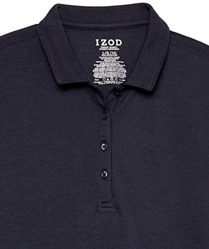 IZOD Girls' School Uniform Sensory-Friendly Short Sleeve Polo Shirt, Navy, 4-5