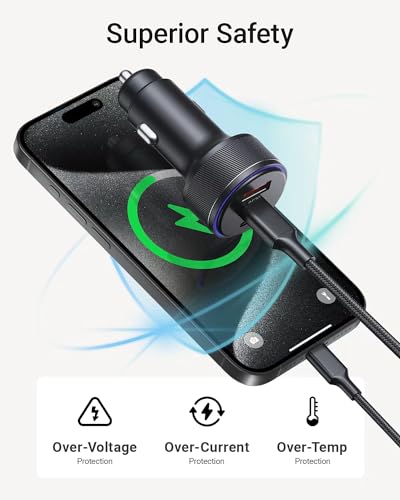 Generic USB-C Car Charger, 3-Port 90W Fast Car Charger, Dual USB-C & USB-A Car Power Adapter, PD3.0 & QC3.0 Fast Charging for iPhone 15/14/13 Pro Max, iPad, MacBook and More