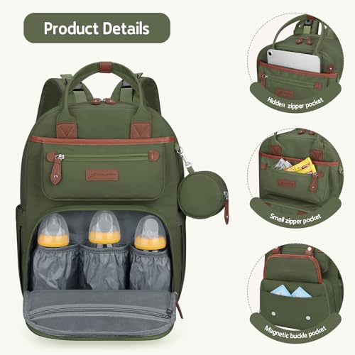 Maelstrom Diaper Bag Backpack,29L-45L Expandable Large Baby Bag for 2 Kids/Twins with Removable Cross Body Bottle Bag for Mom/Dad,Stylish Nappy Bag Gift for Boys/Girl-Mothers Day Gifts-Mint Green