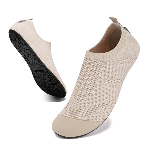 WateLves Womens Barefoot Water Shoes Travel House Slippers for Indoor and Outdoor Aqua Socks for Beach Swim Surf Yoga Dancing Camping Must Haves (Leopard Beige, 38/39)