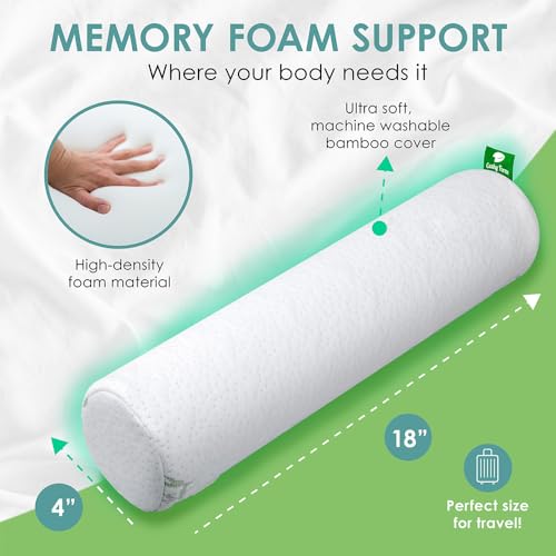 Cushy Form Neck Roll Pillow - Viscose of Bamboo Tube Pillow w/Washable Cover - Memory Foam Cylinder Pillows for Spine Discomfort, Yoga, Bed - Bolster & ﻿Travel Pillow