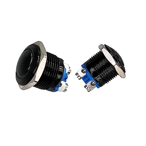 Xnrtop 2Pcs DC6V/12V/36V/125/250V 3A 16mm 5/8" 1NO1NC Stainless Steel Shell with Ring Metal Push Button Switch Momentary Screw Terminal Button with Pack of 2 Switches 16mm (Green)