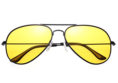 Outray Night Vision Polarized Aviator Sunglasses for Driving (Black Frame/Yellow Lens, Yellow)