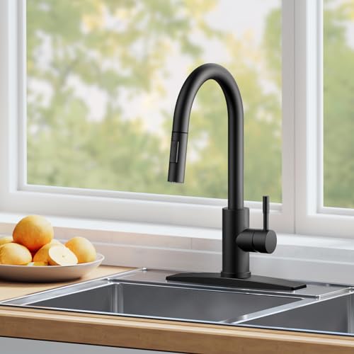 FORIOUS Kitchen Faucets, Chrome Kitchen Faucet with Pull Down Sprayer, Modern Kitchen Sink Faucet Stainless Steel, High Arc Gooseneck Faucet for Kitchen Sink, Bar, Farmhouse, Laundry
