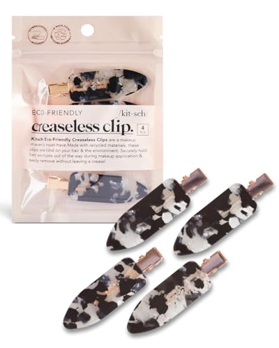 Kitsch Creaseless Hair Clips for Women - No Bend, No Crease Hair Clips For Styling, Makeup Application and Face Wash - Recycled Acrylic - 4pcs Black Terrazzo