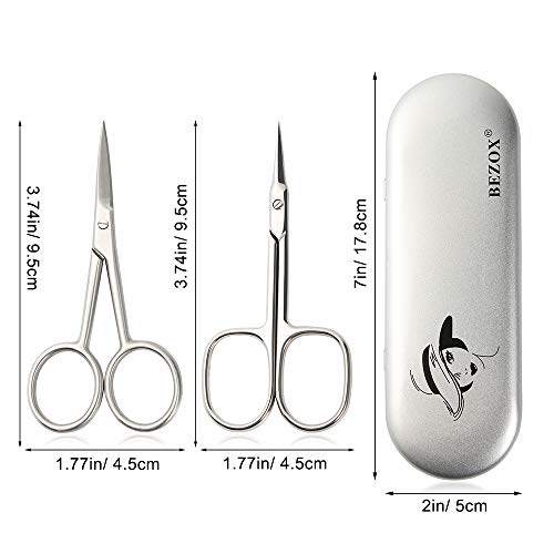 BEZOX Small Scissors 2 PCS Set - Nail Cuticle Scissors/Manicure Scissors Kit - Straight and Curved Blade Beauty Scissor for Beard/Mustache, Nose Hair, Ear Hair, Eyelashes and Eyebrow Trimming