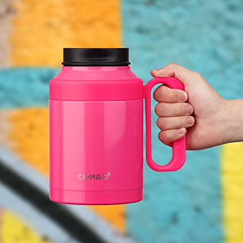 CIVAGO 50 oz Insulated Tumbler Mug with Lid and Straw, Vacuum Travel Coffee Mug with Handle, Double Wall Stainless Steel Water Cup Bottle, Red