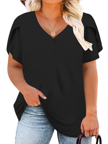 DOLNINE Plus Size V Neck T Shirts Women Loose Fit Summer Oversized Cute Tunics YH003 XL