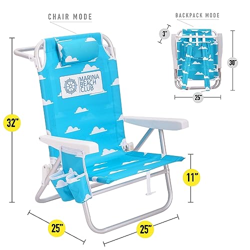 Luxury Sturdy Extra Comfort Backpack Beach Chair/Bundle of 2 Units (Blue White Stripes)