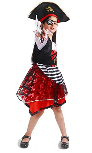 Frekuyrt Girl Pirate Costume Buccaneer Princess Costume Halloween Party Dress Up (5-7 Years)