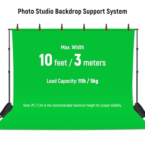 Neewer Backdrop Stand 10ft x 7ft, Adjustable Photo Studio Backdrop Support System for Wedding Parties Background Portrait Photography with 4 Crossbars, 8 Clamps,2 Black Sandbags and Carrying Bag-BLACK