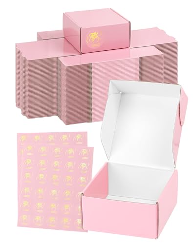 TryDrem Small Shipping Boxes 6x4x2 Inch 50 Pack, Light Pink Mailer Packaging Boxes, Corrugated Cardboard Boxes for Small Business Gift Literature Shipping