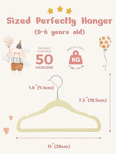 HOUSE DAY Velvet Baby Hangers 50 Pack, Premium Children's Hangers for Baby, Infant & Toddler Clothes, Durable Non Slip Baby Felt Hangers Beige, 11 Inch Baby Hangers for Closet, Ideal for Everyday Use