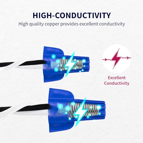 ZONE INDUSTRY CORP. 100 PCS, Electrical Insulating Winged Wire Connectors, Metal Spring Terminal Nuts, Winged Caps for Quick Connection, AWG14-6, Blue