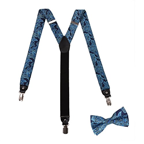 Epoint EFBB0018 Dark Red Black Paisley Suspenders Silk Y-Back Suspenders Stainless Steel Clip