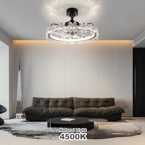 STROLITE Fandelier Ceiling Fans with Lights and Remote, 20.5'' Crystal Flower Bedroom Ceiling Fan, 3 Colors, 6 Speeds, Dimmable LED Light, Chandelier Ceiling Fan for Kitchen (Crystal Flower)