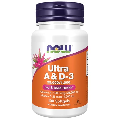 NOW Supplements, Vitamin A & D3 25,000/1,000 IU, Eye Health*, Essential Nutrition, 100 Softgels