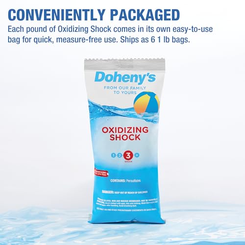 Doheny's Chlorine-Free Oxidizing Shock | Fast-Dissolving, Non-Chlorine Pool Shock | Removes Chloramines & Boosts Free Chlorine | Safe to Swim 15 Minutes After Application | 6 x 1lb Bags (6lb Total)