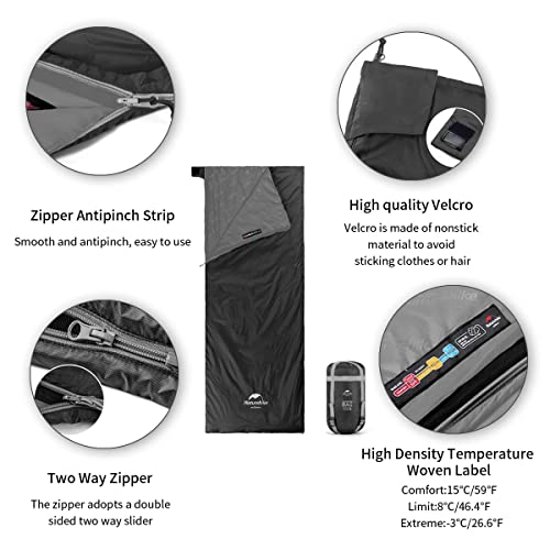 Naturehike Ultralight Sleeping Bag - Envelope Lightweight Portable, Waterproof, Comfort with Compression Sack - Great for 3 Season Traveling, Camping, Hiking (Black)