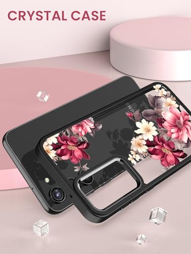 Dretal for Samsung Galaxy S23 Plus Floral Case, Military Grade Drop Tested Hard Back & Soft Edge Slim Flower Women Girls Phone Protective Cover with Tempered Glass Screen Protector (Black, JD)