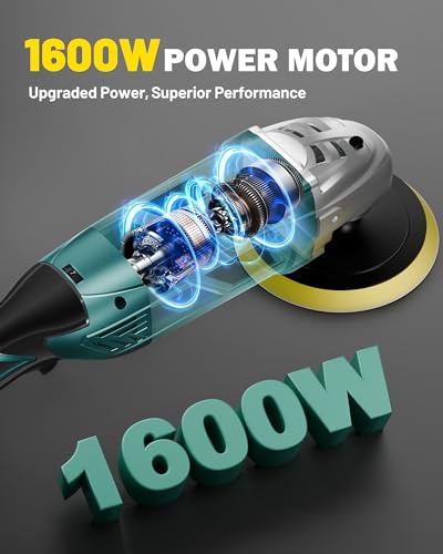 GEVEELIFE Buffer Polisher, 6 Inch/7 Inch 1600W Rotary Car Buffer Polisher Waxer, 7 Variable Speed 1000-3500 RPM, Detachable Handle for Car, Boat Sanding, Polishing, Waxing