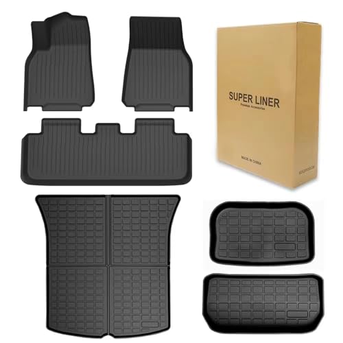 SUPER LINER Floor Mats for Tesla 5-Seat 2021-2023 2024 Custom Fit All Weather TPE Cargo Liner Cargo Trunk Accessories (Does NOT fit 7-Seat)