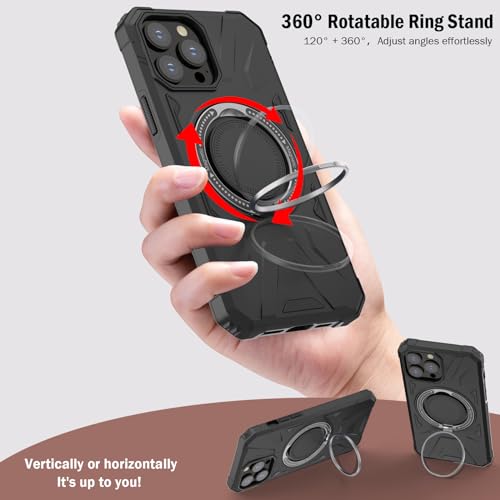 KSWOUS Magnetic for iPhone 13 Pro Case with Stand [Compatible with MagSafe] + Screen Protector[2 Pack], Military Shockproof Cover Rugged Phone Case, Built in 360° Rotatable Ring Kickstand, Black