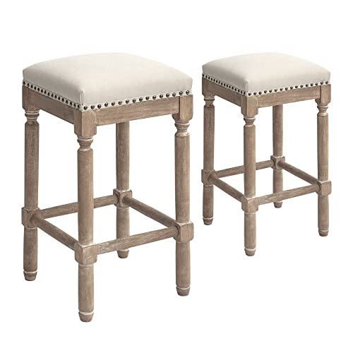 CangLong Upholstered Counter Height Stools French Country Barstool for Kitchen,Dressing Table&Bar,Taupe 2 Pack