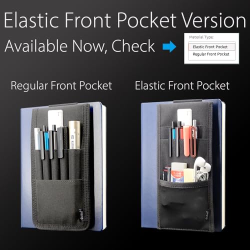 Adjustable Elastic Band Pen Holder, Velcro Pencil Holder, Pen Sleeve Case for Hard Cover Journals, Planners, Notebooks, Books, Binders, Fits Regular & Large Notebooks, Accessory Pocket, Detachable.