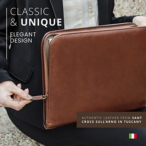Premium Maruse Leather Portfolio Padfolio - Executive Folio for Men and Women with Zipper, Folio Document Organizer, Laptop Sleeve, iPad Case and Folder - Made in Italy, Black