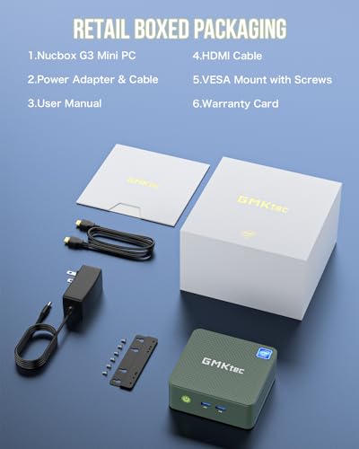 GMKtec Mini PC N100, Preinstalled Windows 11 Pro, G3 Intel Alder Lake N100 (3.4GHz), 8GB DDR4 RAM 256GB PCIe M.2 SSD, Desktop Computer 4K Dual HDMI/USB3.2/WiFi 6/BT5.2/2.5G RJ45 for Office, Business