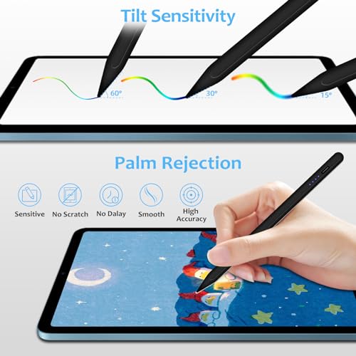 Stylus Pen for iPad: Fast Charge for iPad Pencil with Palm Rejection Tilt Sensitivity for iPad Pen Stylus Compatible with iPad Pro 11/12.9in, iPad 6-10, iPad Air 3/4/5, iPad Mini 6/5 Gen (2018-2023)