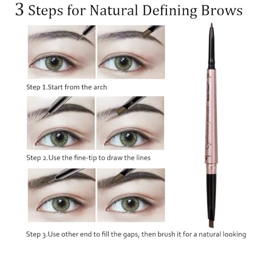 HeyBeauty 2 Pack of Eyebrow Pencil, Waterproof Eyebrow Makeup with Dual Ends, Professional Brow Kit with Eyebrow Brush, Black