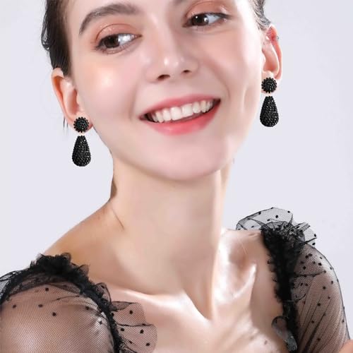 WUWEIJIAJIA Personalized Creative Three-dimensional Geometric Dangle Drop Earrings Sparkly Colored Rhinestone Chain Alloy Dangle Drop Earrings for Women (Gun black-1)