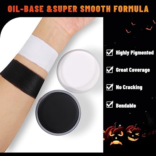 BOBISUKA Halloween Black and White Face Body Paint Oil Based Face Painting Kit for Adult Non Toxic Large Capacity Facepaint for Cosplay Clown Skeleton Vampire Special Effects Makeup