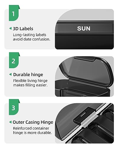 PULIV Pill Organizer with Large Capacity, Dual Protection Pill Box 7 Day, Arthritis Friendly Pill Case Easy to Open, Weekly Medicine Organizer for Vitamins, Medications, Fish Oils, Supplements (Black)