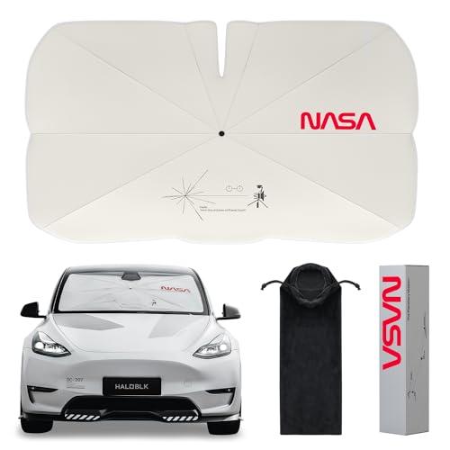 HALOBLK Reinforced Triple-Coated Windshield Sunshade Umbrella of The NASA Voyager-2 Mission Edition Designed for Tesla Model Y Model 3 & Most of SUVs