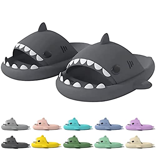 rosyclo Shark Slides for Women and Men, Cute Cloudy Shark Slippers Adult Summer Soft Lightweight Anti-Slip Thick Sole Open Toe Beach House Baby Cloud Cushion Pillow Slide Sandals for Indoor & Outdoor,