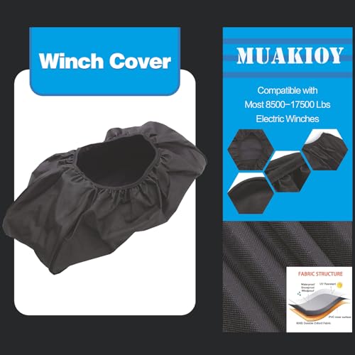 Winch Cover, Heavy Duty Waterproof Dust-Proof Winch Protection Cover, Ideal for Electric Winches 8500-17500 lbs, Indoor/Outdoor (21.5” x 9.5” x 7.5”) - Black
