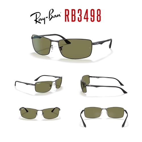 Ray-Ban RB3498 002/9A 64MM Black/Plastic Lens G-15 Green Polarized Rectangular Sunglasses For Men + BUNDLE with Designer iWear Eyewear Kit