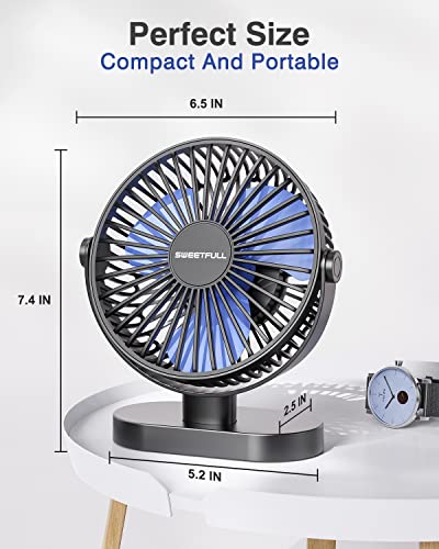 SWEETFULL USB Desk Fan Small Quiet - 3 Speeds Mini Personal Portable Fan 360° Rotation Adjustable, 5 Inch Office Table Cooling Gadgets on Desktop (Black)