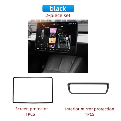 2PCS for Tesla 2021 2022 2023 Model 3/Model Y Accessories with Silicone Protective Cover for Center Console Screen Frame and Interior Mirror Frame (grey)