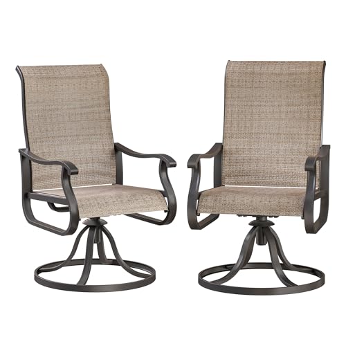 VONZOY Patio Swivel Chairs Set of 2, Outdoor Dining Chairs with High Back, All-Weather Swivel Rocker Chair for Lawn, Porch or Garden (Brown)