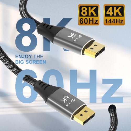 CABLEDECONN 8K Displayport 1.4 Cable 3ft/2pcs, 8K@120Hz 4K@240Hz, 32.4Gbps DP to DP Cable, Braided Display Port Cord HDCP 2.2, DSC1.2, 3D, eARC, Connecting Computer, HDTVs, Monitors, Graphics, PC