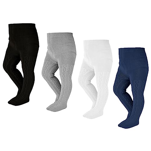EPEIUS Baby Tights Thick Seamless Cable Knit Leggings for Infant Girl Solid Cotton Stockings Footed Pants Pantyhose for 3-6 Months 3 Pair Pack,White/Green/Bright Red