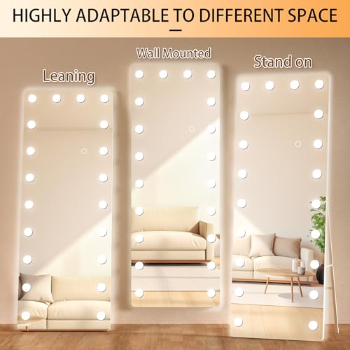 OUYOBO Full Length Mirror with Lights, 55" x 18" Led Standing Mirror, Hollywood Full Body Mirrors with Bulbs, Wall Mounted, 3 Colors Temperature