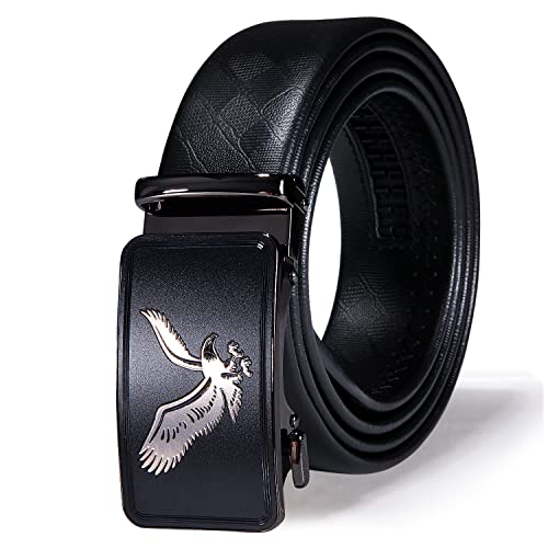 Dubulle Men's Designer Belt Business Eagle Ratchet Buckle Automatic Genuine Adjustable TOP Leather Strap Sliding Rustless